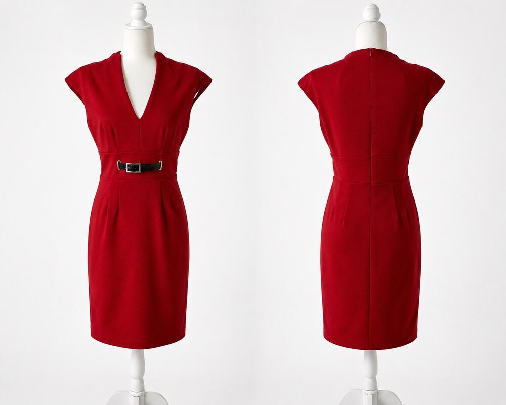 Adrianna Papell Red Belted Sheath Dress | Size 4